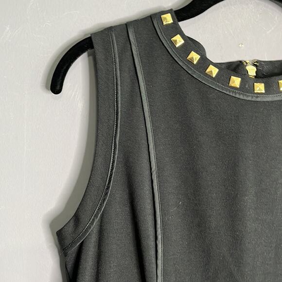 Michael Kors Black Sleeveless A Line Dress Gold Studded Round Neckline Size 8 - Picture 4 of 10